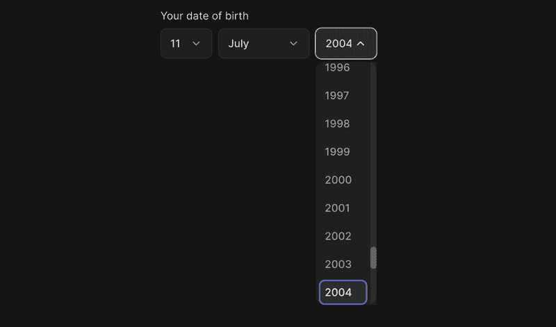 Date of birth selector