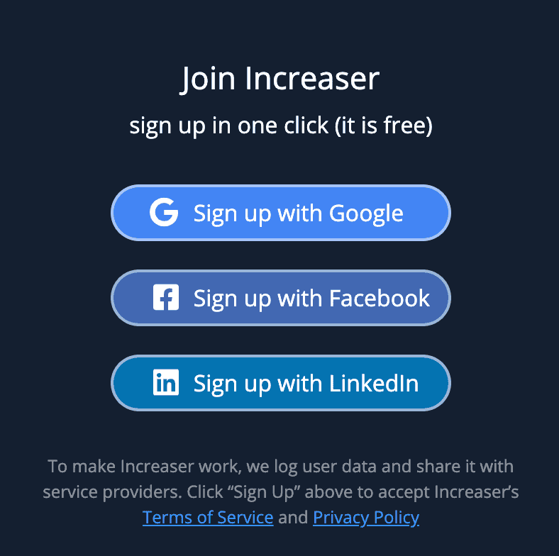 Sign Up with Google, Facebook or LinkedIn